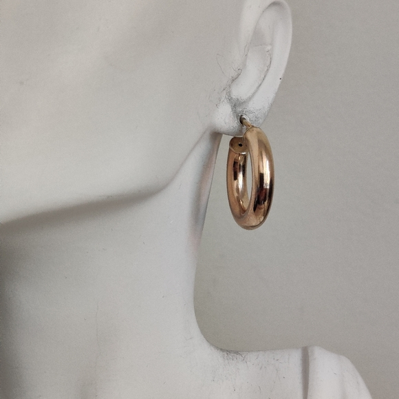 Gold over Silver 925 Puffed Hoops Earrings - Picture 4 of 13